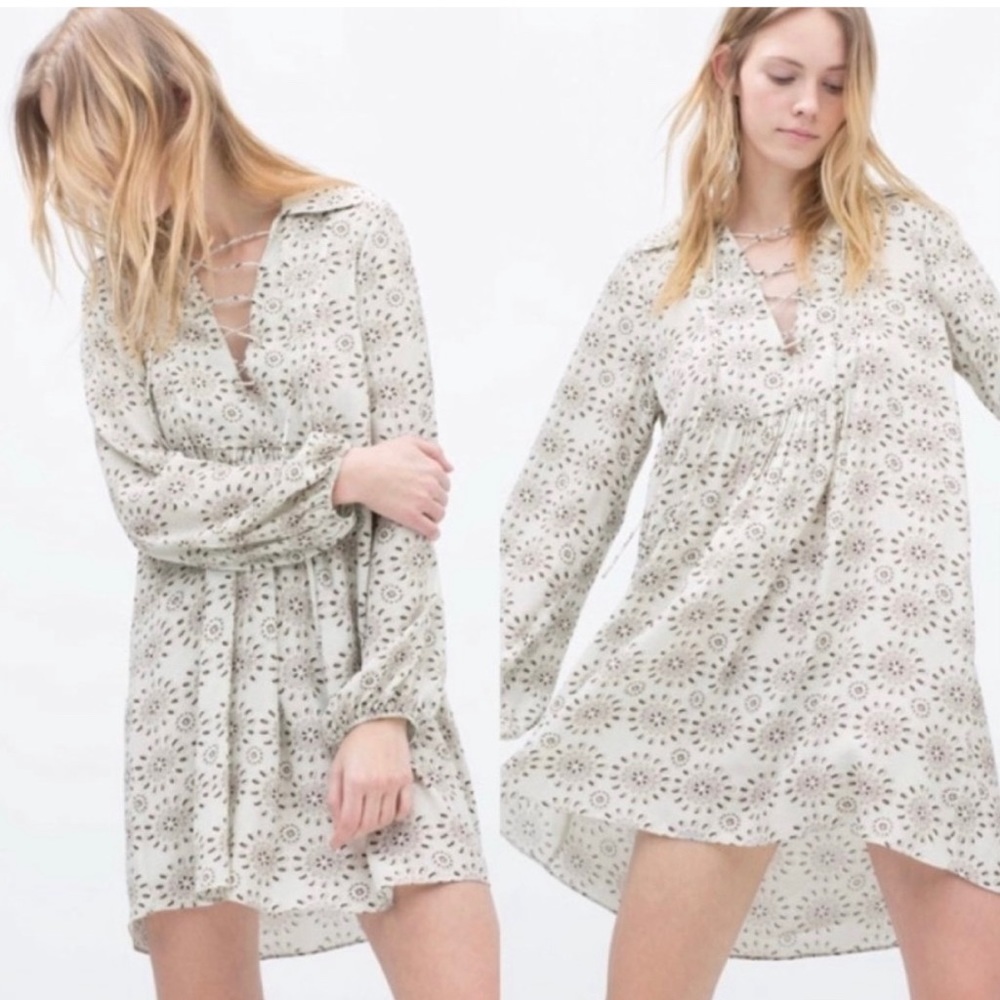 Zara Sunburst Print White and Grey Size Medium